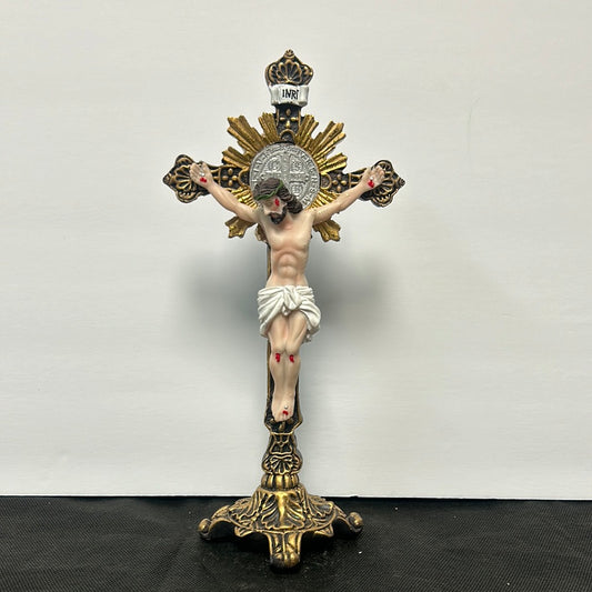 Jesus en la Cruz y medalla de San Benito 10"  / Jesus on the Cross and Saint Benedict medal 10"