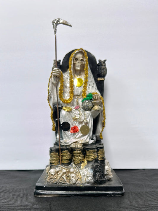 Santa Muerte blanca Vestida Sentada 12 inch